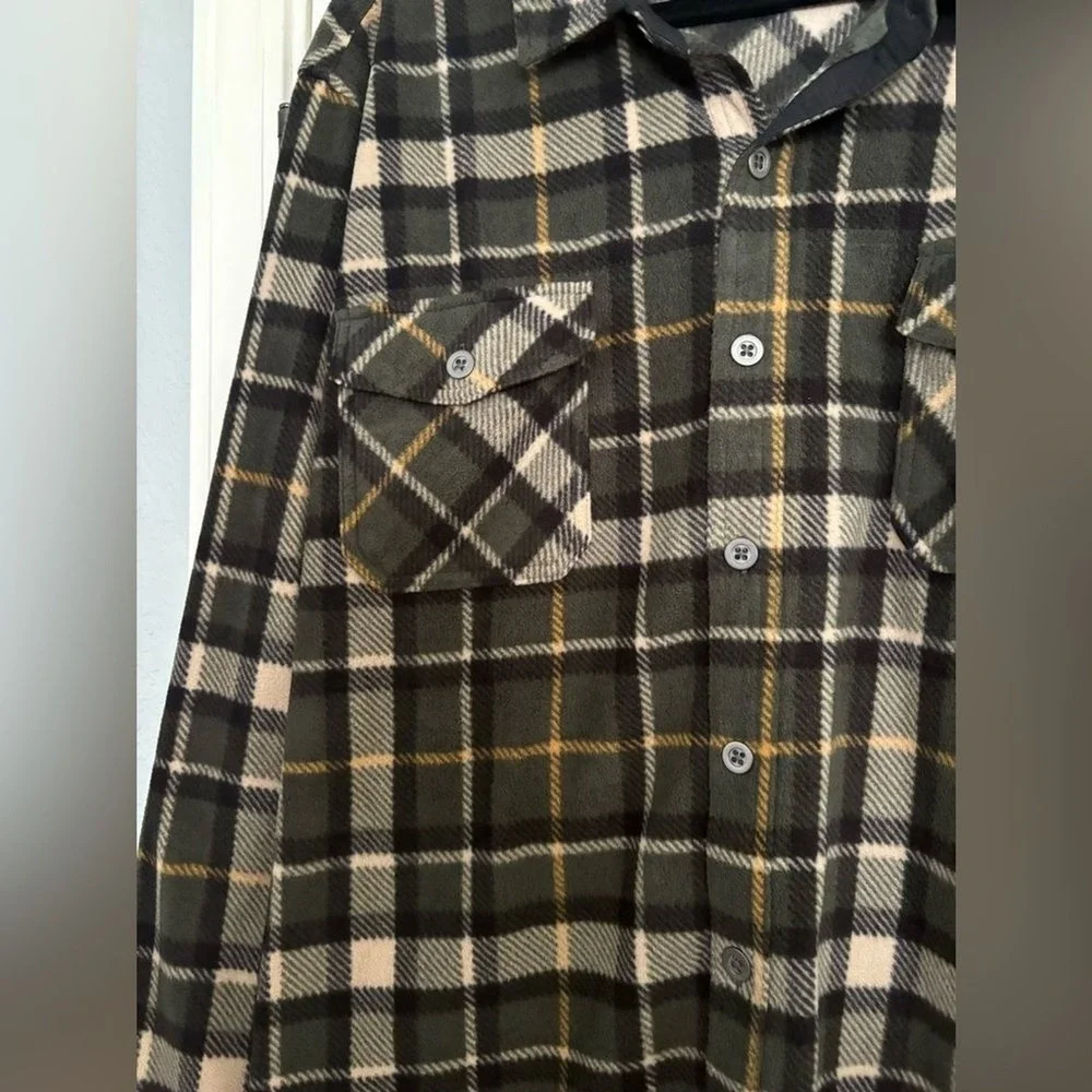 Freedom Foundry Fleece Shirt Jacket Mens XXL Green Plaid Excellent Shacket Heavy